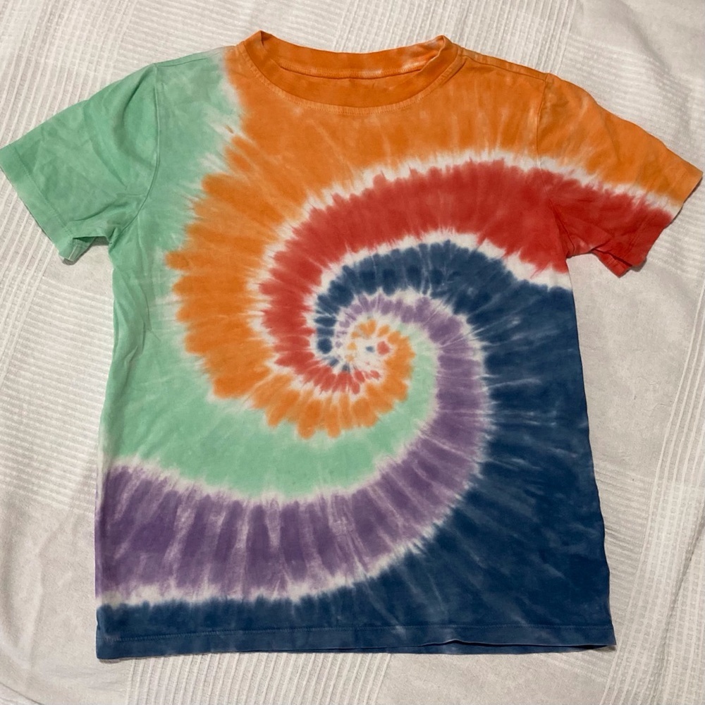 Lands' End Kids Orange and Blue Tie Dye Short Sleeve Tee